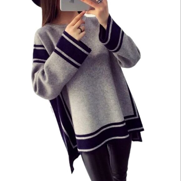 Rebecca Elliot 3 Sisters Sweater Color Block Boxy Gray & Black Size Small Medium - Picture 1 of 10